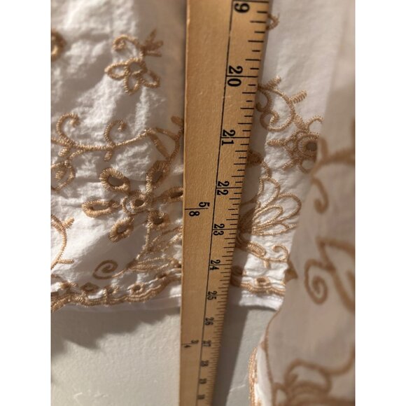 Lane Bryant  White & Beige Embroidered Cotton Blend Short Sleeve Tunic Top - Picture 8 of 11